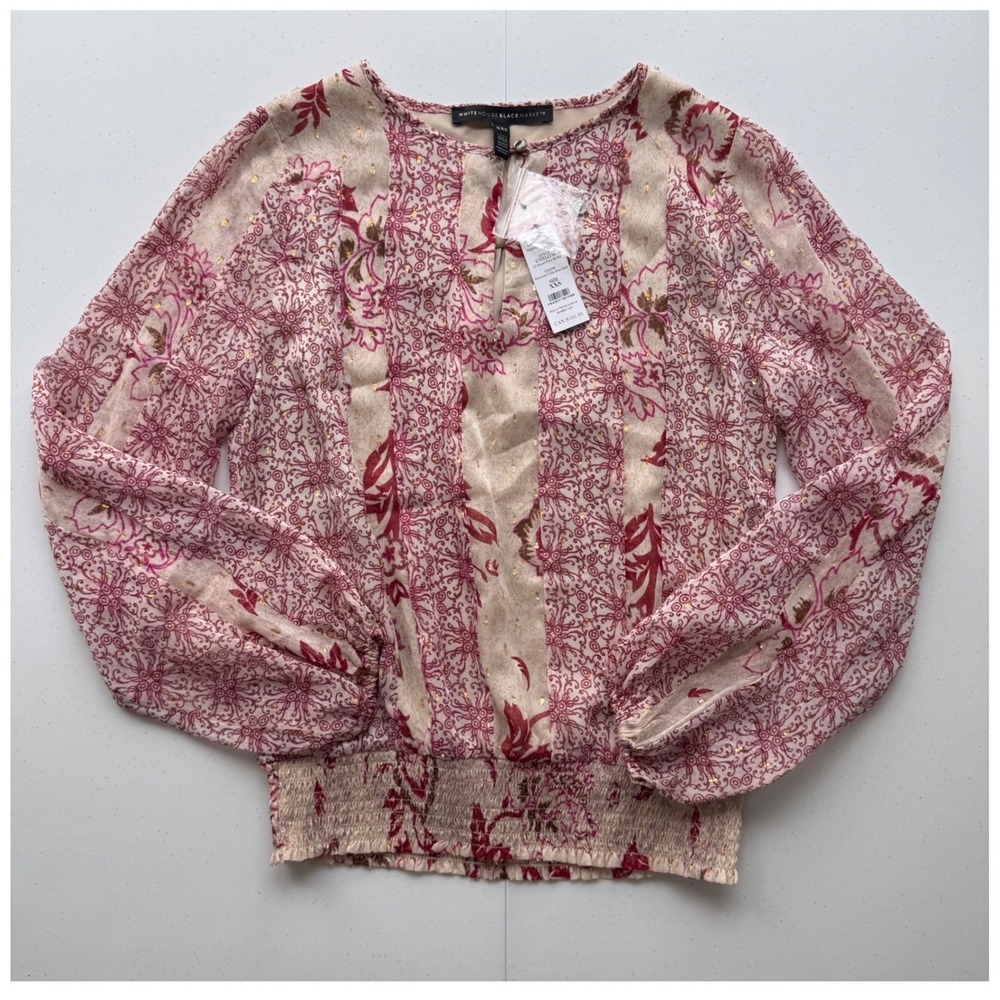 White House Black Market Womens Top Floral Peasant Blouse Size XXS Bohemian Boho